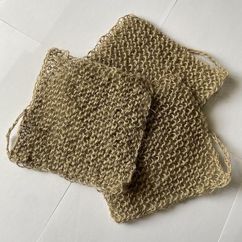 Eco-Friendly Hand-Knitted Hemp Dish Rags Pack of 3 Reusable Zero Waste Beige Natural Kitchen Cleaning Cloths Crochet Washcloths Absorbent Low Impact Mug Rug Handmade Dishcloths