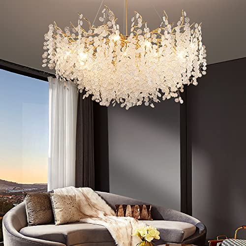 Elgobst Modern Crystal Chandeliers Gold Money Tree Branch Chandelier Pendant Lighting Round Ceiling Light Fixtures For Dining Room,Bedroom,Living Room 31.5" #TOP1