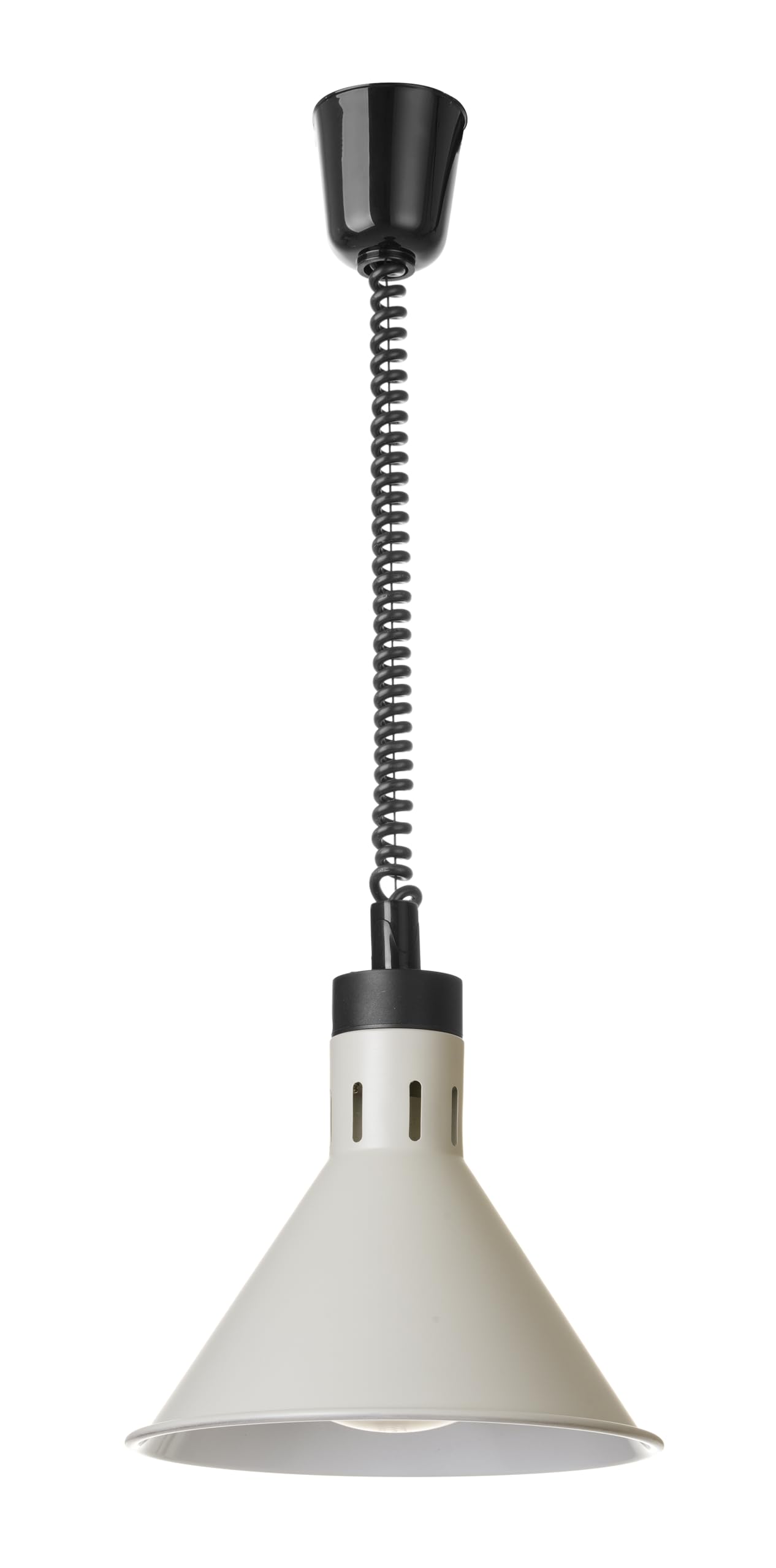 HENDI Lampa do podgrzewania potraw wisząca, stożkowa, regulowany przewód, w tym lampa grzewcza na podczerwień, lampa grzewcza, gwint E27, 230V/250W, ø275x(H)250mm, aluminium, biały