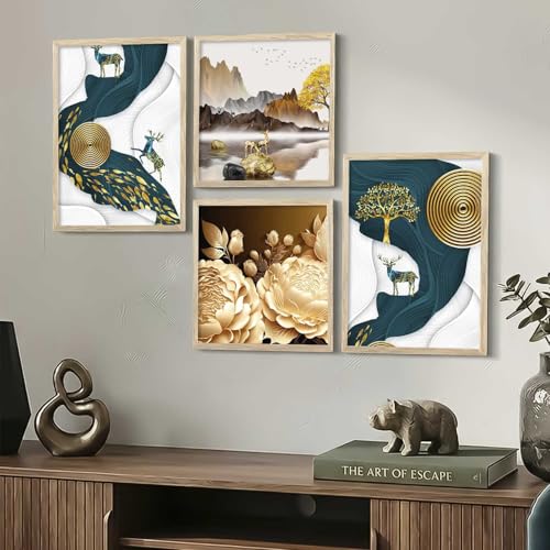 Image of kotart Aesthetic Modern Wall Decor Paintings with Frame for Home Decoration - Painting for Living Room Bedroom - Painting for Wall Decoration Set of 4 (Art 5, Big (13x17 or 13x13 inch))