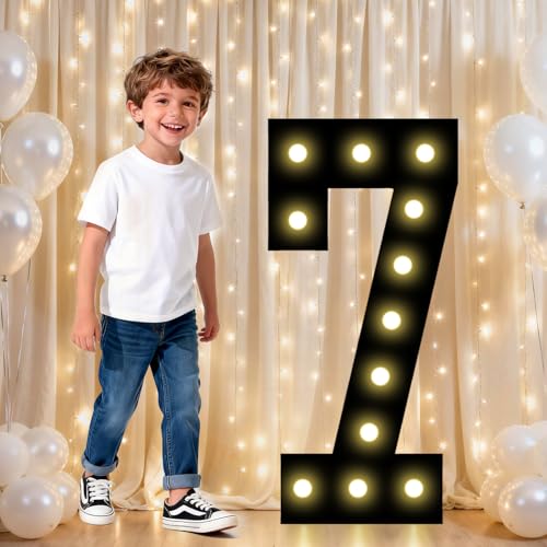 Image of Pooqla 7th Birthday Decorations for Boys, 2.4FT Light Up Numbers | Marquee Numbers Black Party Decorations, Large Lighted Number Gifts for Boys 17th 70th Anniversary Decoration Party Backdrop