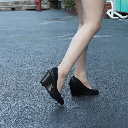 Women's Black Wedges Closed Toe Wedge Heels Comfortable Women Pumps Dress Shoes4