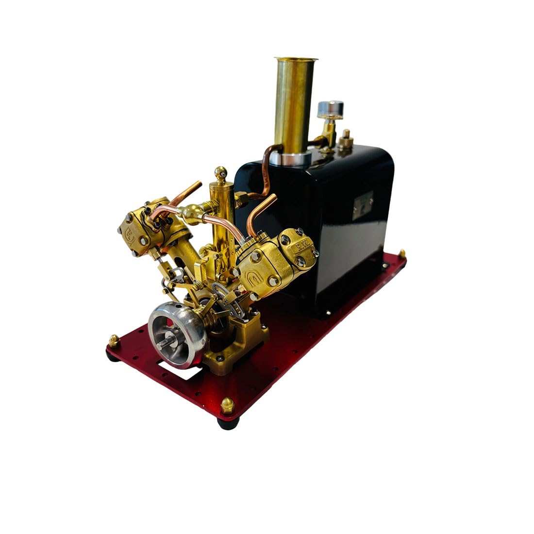 RW-BV2C Mini piston de levage inversé de type V Machine à vapeur à double cylindre et modèle de chaudière, compatible avec les bateaux à vapeur de 70 à 130 cm de long (version montée)