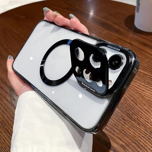 Support d'objectif en verre pliable étui transparent magnétique iPhone 14 13 Pro Max Plus noir
