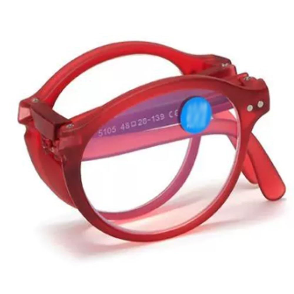 NILZA 2,5 Plegables Gafas De Lectura Vintage Gafas Presbicia Compactas Gafas De Ordenador Redondas Gafas De Presbicia Computer Filtro Anti Luz Azul (Color : Red, Size : 1.5X)