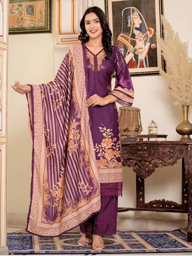 Image of Vbuyz Women's Digital Print Muslin Pakistani Style Stitched Kurta Palazzo With Dupatta | Eid Suits For Women | Salwarsuit For Women