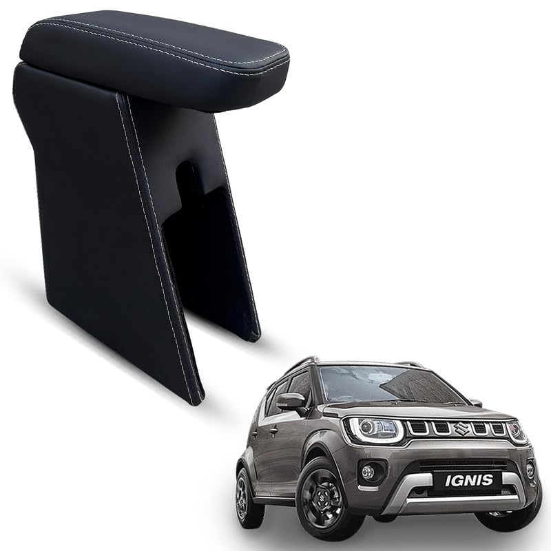 Carigiri Premium Finish Car Armrest with Storage Box And High Density Moulded Foam For Maruti Suzuki ignis (Black with White Stitching,Nappa Leatherette)-picture-36