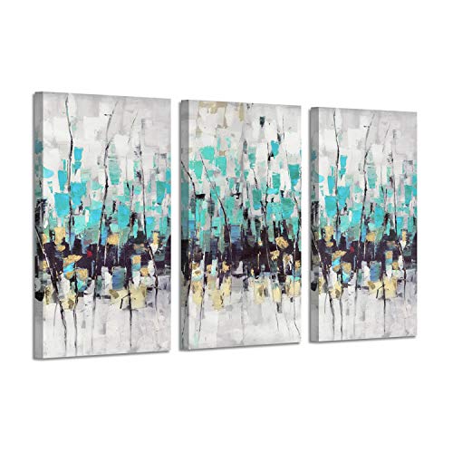 Abstract Artwork Landscape Wall Art: Trees Painting Picture on Canvas for Decor（26”x16”x3panels