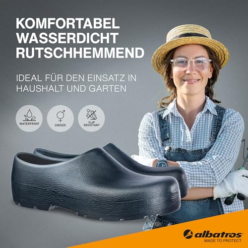 ALBATROS PURCEL Profi Clogs Unisex blau Gr. 41 – wasserdichter Freizeit- und Gartenschuh für Herren und Damen mit Premium Fußbett
