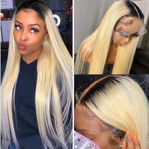 Valiilo Ombre Blonde Lace Front Wig Human Hair Straight 1B 613 Human Hair Wig 13x4 Glueless Lace Wig Human Hair Black Roots 613 Blonde Human Hair Wig 150% Density 26 Inch Cover
