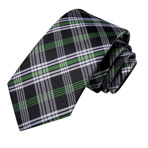Image of Hi-Tie Silk Ties for Men Plaid Paisley Striped Necktie Pocket Square Cufflinks Set Formal Business