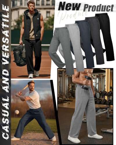 Image of 5 Pack Men's Lightweight Baggy Sweatpants Straight Leg Open Bottom Drawstring Pants with 3 Pockets