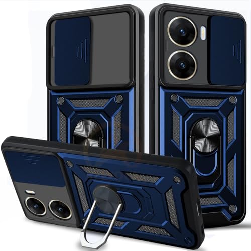 Image of Armor Bumper Back Cover Case for Vivo V29E 5G | Rotating Camera Cover, Ring Holder & Kickstand | Heavy Duty & 360 Degree Protection Vivo V29E 5G Back Cover (Blue)