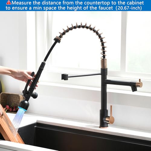 Image of Fapully Single Handle Pull Down Sprayer Black&Rose Gold Kitchen Faucet