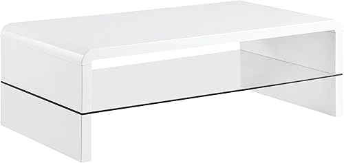 Coaster - Mesa de centro rectangular de madera moderna en blanco de alto brillo y transparente