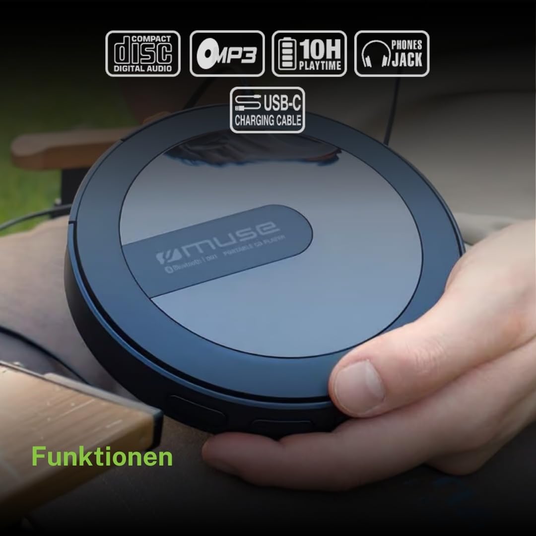 M-920 DMO Reproductor portátil de CD/MP3 con transmisor Bluetooth y protección contra Golpes, Pantalla OLED, USB-C y batería de 2000 mAh