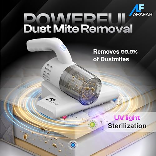 Image of ARAFAH Dust Mite Vacuum Cleaner with UV Light | 2800Pa Strong Suction, 2000mAh Battery | Dust Mite Remover for Bacteria & More | Handheld Design Ideal for Sofas, Mattresses, Car Seats & Upholstery