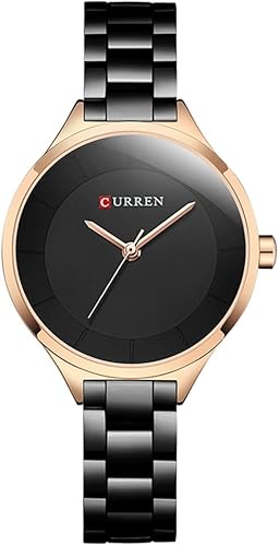 CURREN Reloj Mujer Casual Moda Cuarzo Relojes de pulsera Señoras Regalo Creative surface 9015 (oro rosa negro), Rosado, dorado, negro