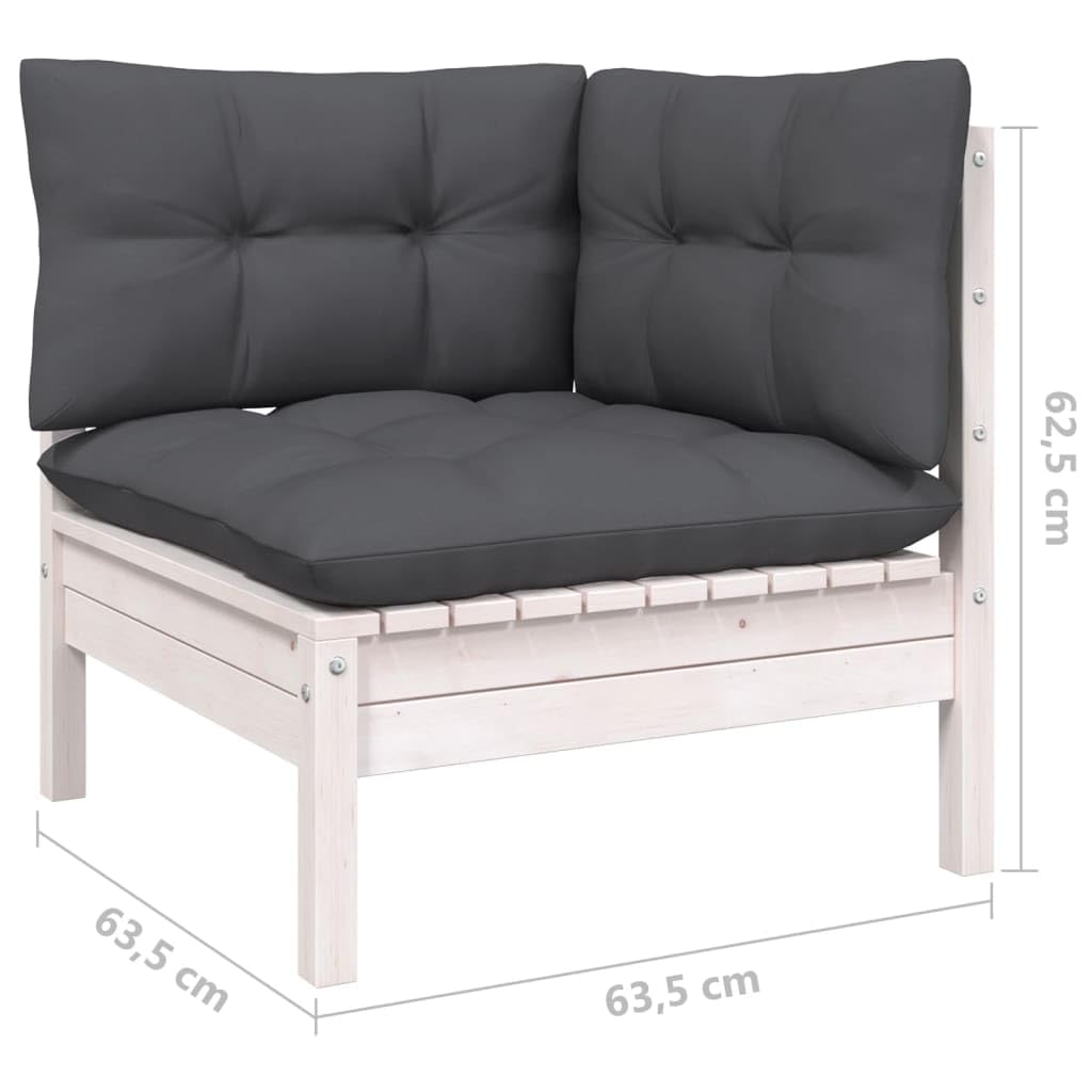 11-częściowy zestaw mebli ogrodowych, biały, lite drewno sosnowe, głębokość 63,5 cm, tapicerka antracytowa, na taras, balkon i na zewnątrz, wytrzymałe meble patio