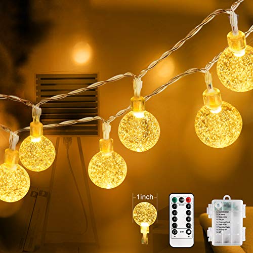 Preisvergleich Produktbild 50 LED Lichterkette, 7M Warmweiße Kugel Lichterkette Batterie mit 8 Modi, wasserdichte Kristallkugel Lichterketten für Garten, Terrasse, Weihnachten (Warmweiß)
