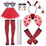 ZhouBoat Ladybug Costume Set for Women,Red Polka Dots Tutu Headband Wings Sunglasses Earrings Sticker Striped Long Warmers and Socks for Halloween Party Cosplay