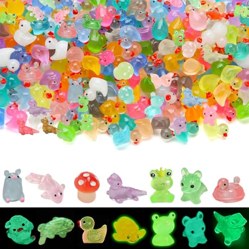 100 peças de animais pequenos de resina, mini animais de resina que brilham no escuro, para jardim, paisagem, casa de bonecas, decoração DIY, aniversário