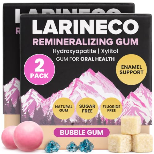 Larineco Remineralizing Gum with Nano Hydroxyapatite & Xylitol Sugar-Free Xylitol Gum Plastic-Free Dye-Free Aspartame-Free Natural Base 36 Pieces (18 Count (Pack of 2) Bubble Gum)