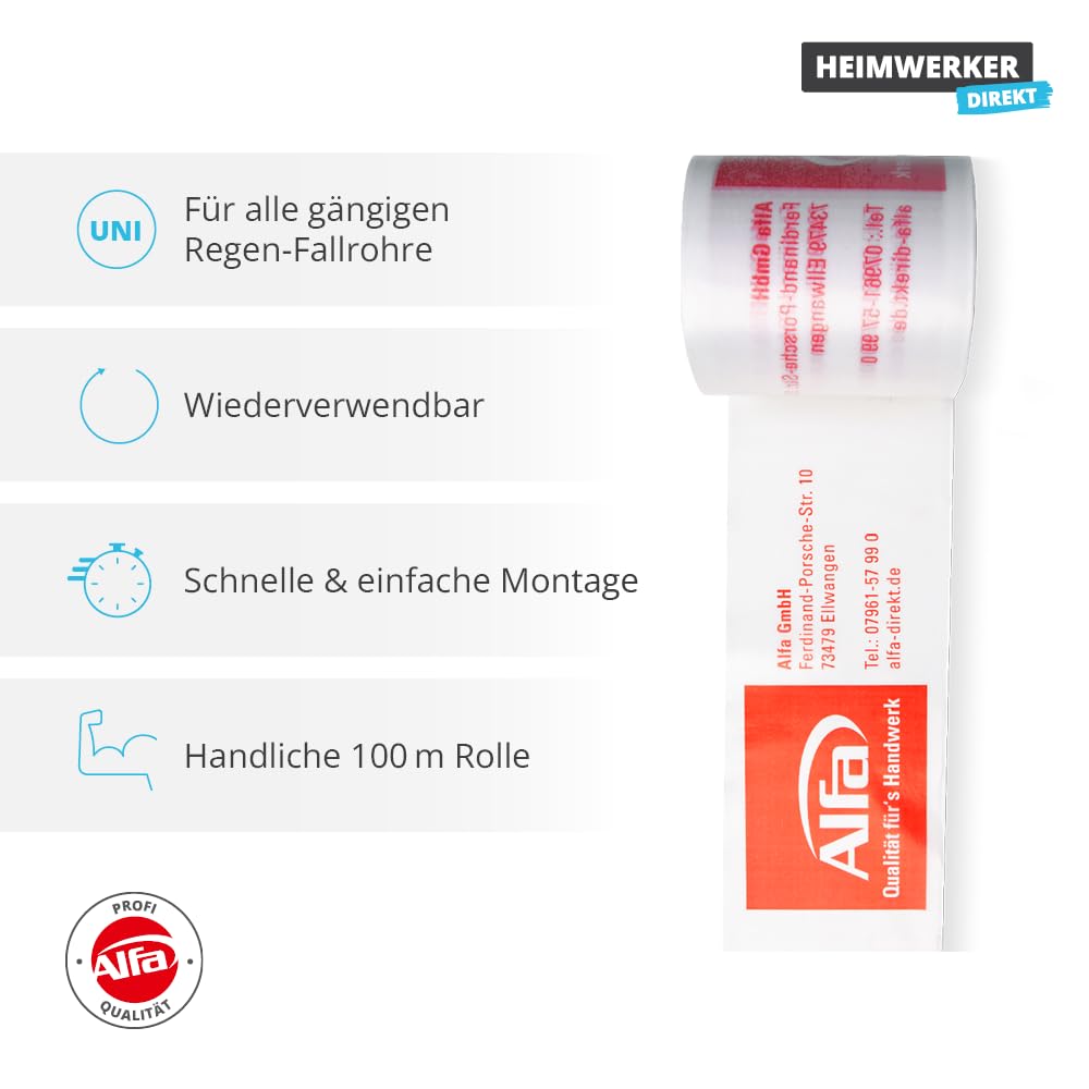 Alfa 100m Dachrinnenschlauch Ø 130mm Profi Fallrohr-Ersatz LDPE-Folie