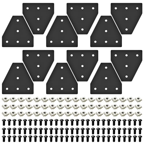 Image of 12pcs 3030 Extrusion T Plate Joining Corner Brackets Connector T Slot Hardware 3030 V Slot Aluminum Extrusion Accessories with T Nuts and Screws for Extruded Aluminum Black