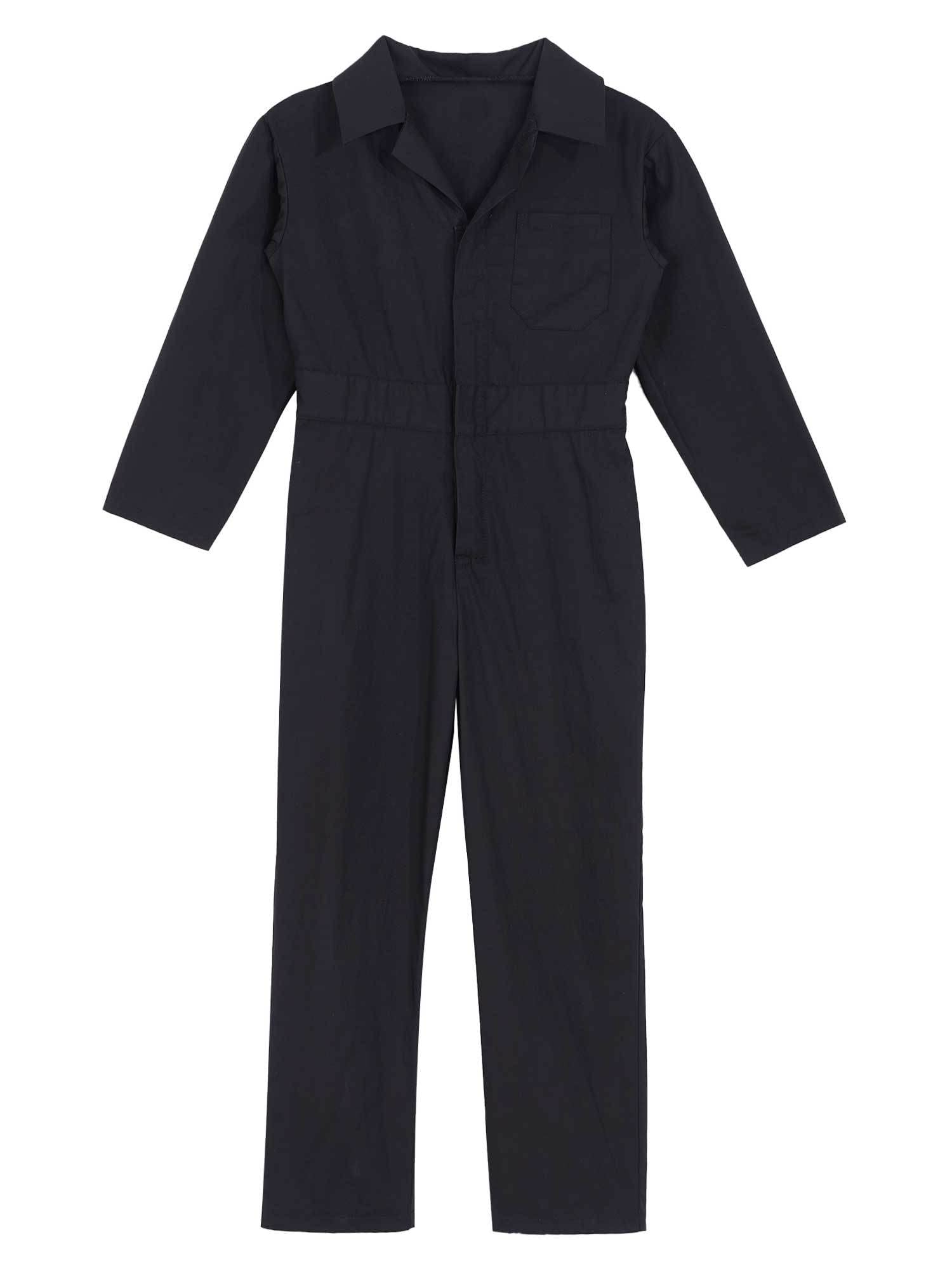 inlzdz Enfant Garçons Salopettes Combinaison de Travail Fermeture Éclair Zippé Cosplay Costume Pilote de Chasse Boutonné Bodysuit 6-16 Ans