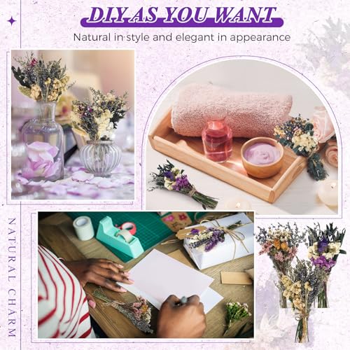 Layhit 12 Pack Boho Dried Flower Bouquet Mini Wedding Handmade Dry Flowers Decor for Vase Crafts DIY Photo Boutonniere for Men Floral Plant for Bridesmaid Gift Birthday Decor(Romantic) - Thumbnail 5