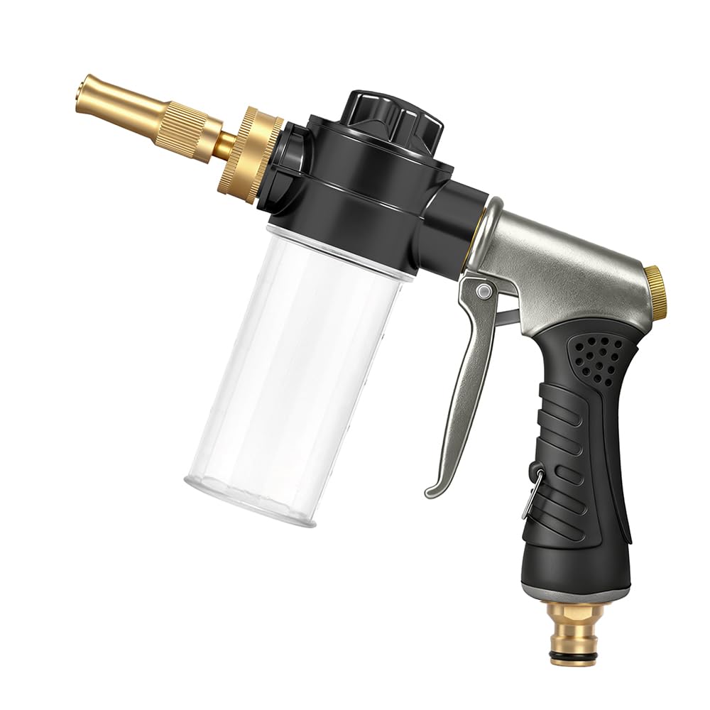Heavy Duty Metal Garden Hose Nozzle Sprayer,High Pressure Foam Gun Car Wash Sprayer with 100cc Soap Dispenser,Water Gun for Pet Washing,Plants Watering,Window&Floor Cleaning (Hose Nozzle A)