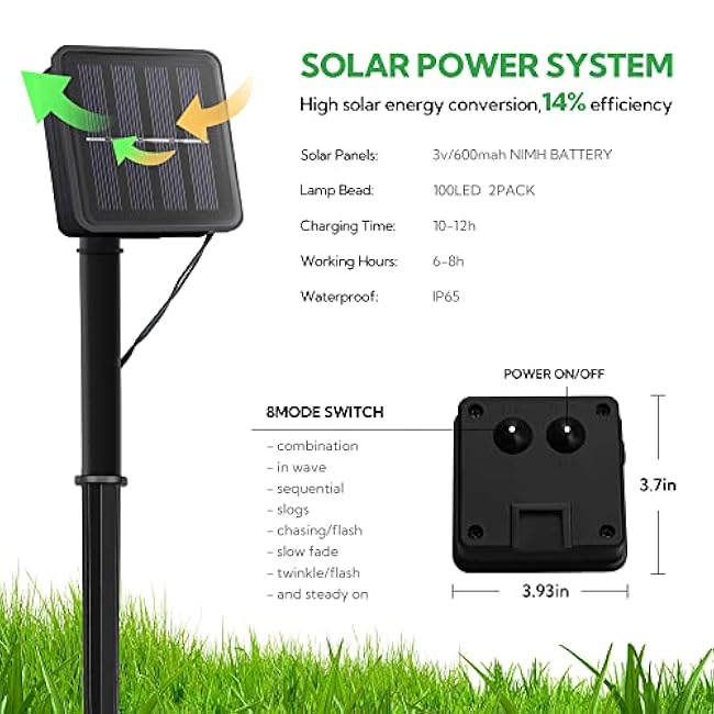 Woohaha 2 Pack 100 LED Solar Green String Lights, 33ft Waterproof Green Solar Fairy Lights for Christmas Tree Party Wedding Halloween St. Patrick's Day Decor