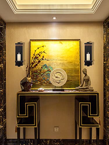 2Pcs Gothic Style Wall Mount Rustic Candle Holders- Farmhouse Wall Mounted Wooden Candle Holders For Flower Vase- Handmade Hanging Wall Sconces For Bedroom Living Room Kitchen Bathroom (Black) #TOP6