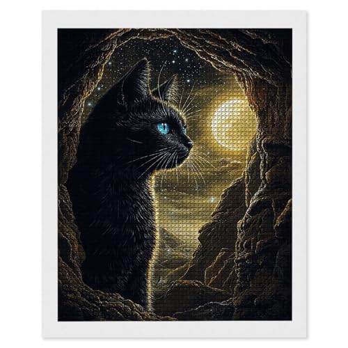 5D Luna gato Diamond Painting, Diamond Painting Kit Completo, Manualidades Adultos DIY Cristal Pintura De Diamante Bordado de Punto de Cruz, Para Decoración De Pared Del Hogar Regalos 80x110cm O-868