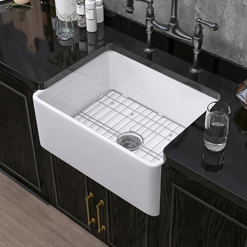 Miuara Farmhouse Sink 24 Inch - Small Apron Front Kitchen Sink Reversible 24'x18', Undermount Farm House Style Single Bowl, Heavy Duty Solid Fireclay, Glossy White, for Kitchen & Laundry & Powder