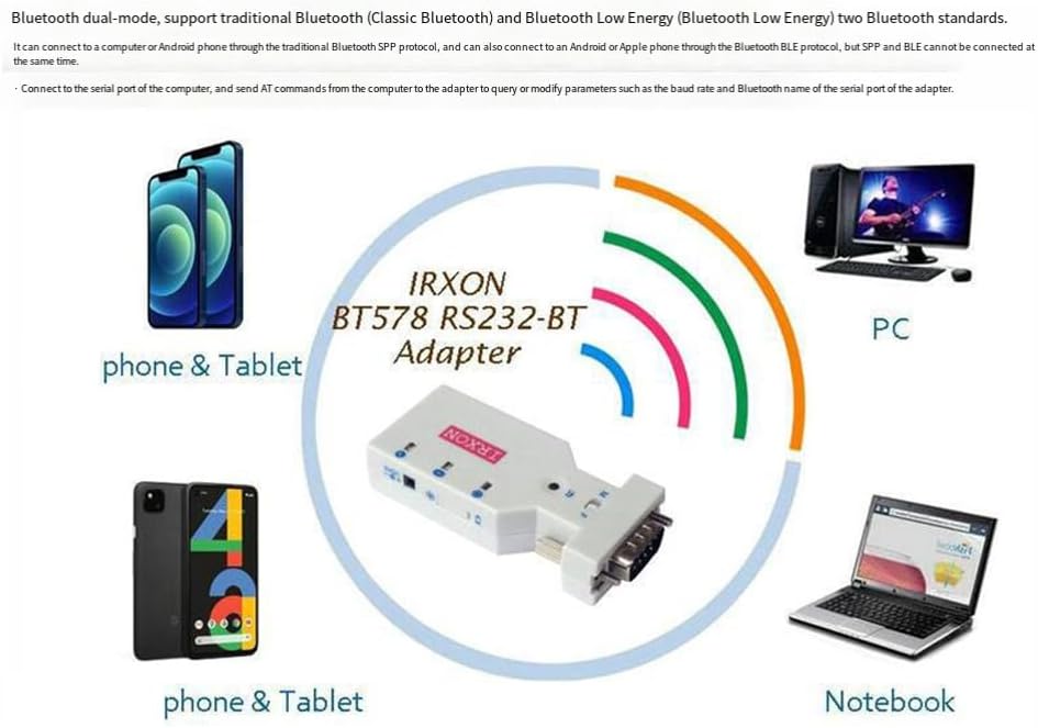 RS232 Serial Port Bluetooth Adapter BT578 Serial Adapter RJ45 to RS232 Bluetooth Console Cable Male and Female Heads USB to Type-C Power Charging Type-C Power Charging