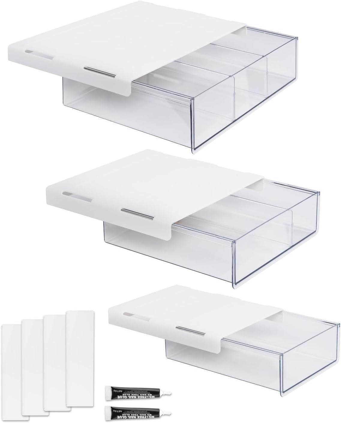 2 Boîtes De Rangement Sous Bureau Adhésives - Tiroirs Cachés, Blanc, Grande Capacité