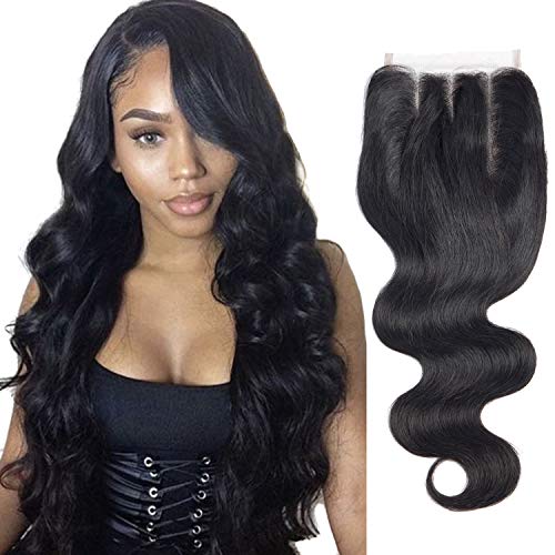 Brazilian Virgin Hair Body Wave Lace Closure Three Part Double Lace Net Closure Unprocessed Human Hair (8 inch, Body)