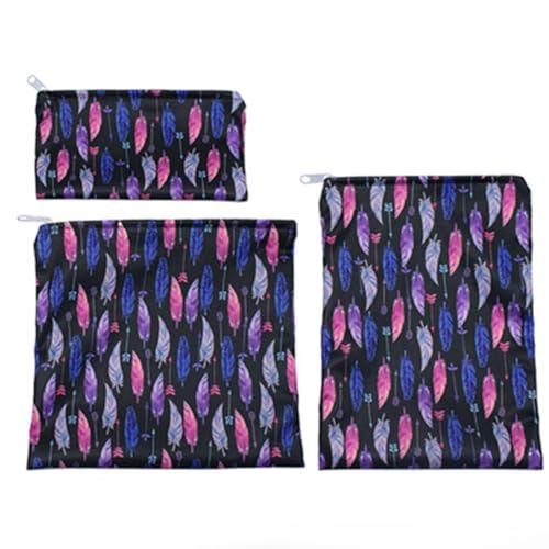Bolsa de bocadillo lavable - Bolsas de tela de bocadillo reutilizables de 3pcs fáciles de limpiar - Bolsa de bocadillos con patrón de plumas para chips de pan Picnics Senderismo