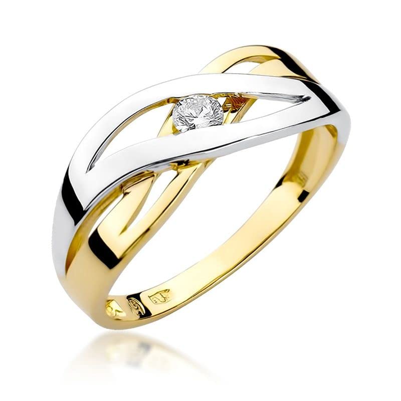 Bague de fiançailles solitaire en or jaune 585 14 carats avec diamants naturels