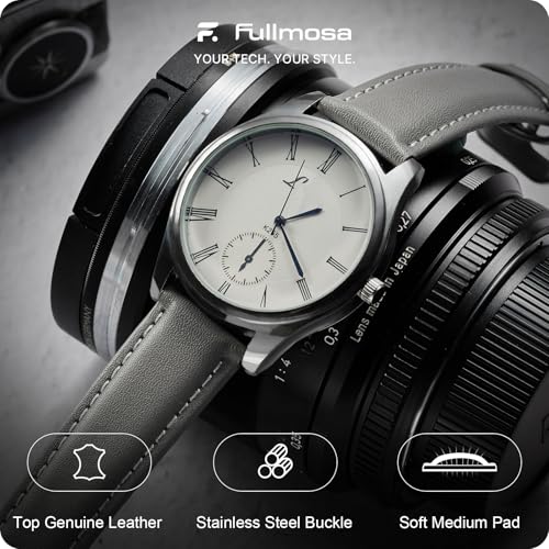 Image of Fullmosa 22mm Quick Release Leather Watch Band for Garmin Samsung Galaxy | Strap for Garmin Vivoactive 4 45mm,Garmin Venu 4(45mm) /Venu 3 /Venu 2,Samsung Galaxy Women Men, Grey&Silver Buckle