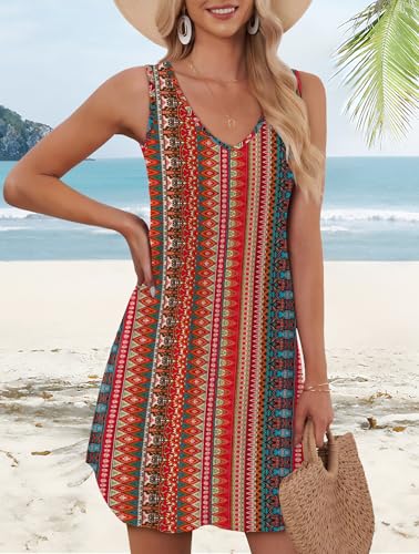 Image of Aokosor Womens Summer Dresses 2026 Loose V Neck Sleeveless Dress Sundresses Swimsuit Coverup Vacation Outfits