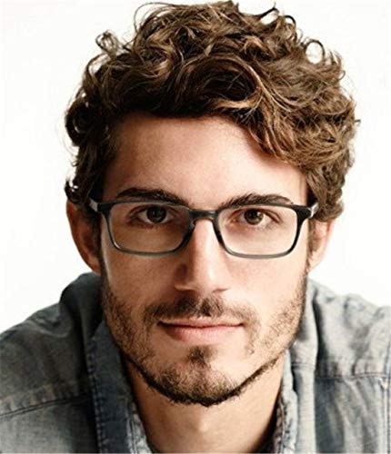 Swiking Men Dark Brown Curly Wigs for Male Guy Short