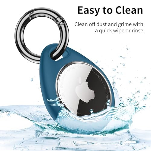 Image of UNBREAKcable Holder for Apple AirTag - 4 Pack [Fit Tightly Design] [Easy to Install] [Hold Air Tag Securely] Waterproof TPU Shell Protective Case with All Metal Keychain Key Ring Clip (Brown&Blue)