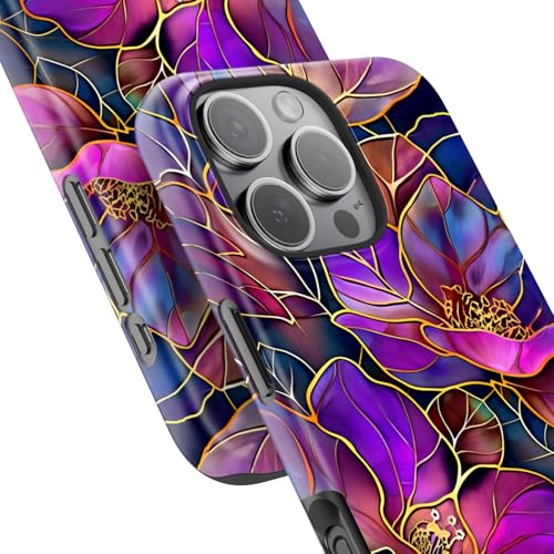 Image of Goodon for iPhone 16 Pro Case Cute - Wireless Charging Compatible - Dual-Layer Hard Shell + Silicone Cover - Protective Phone Case with Trendy Designs for Women - Blooming Purple Flowers