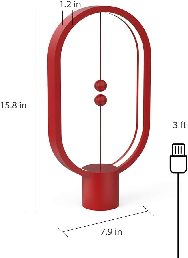 Allocacoc Heng Balance lamp, DesignNest, Switch on in mid-air, USB Powered LED Table lamp, Warm Eye-Care Designer Desk lamp, Contemporary Soft Light, Office, Home, Dorm, Bedside (Red)
