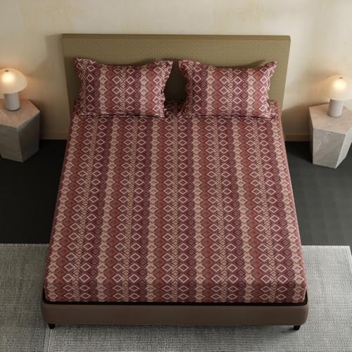 Image of Layers 100% Cotton Bedsheet for Double Size Bed | Lumina Floret Collection | 144 TC Soft & Breathable | Printed with 2 Pillow Covers | Wrinkle Free & Colorfast | 3 Piece Bedding Set - Brown