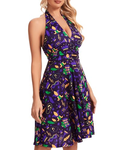 Image of Women's Summer Sundress- 2025 Sexy Halter Sleeveless Spring Boho Elastic Waist Ruffle Mini Dress