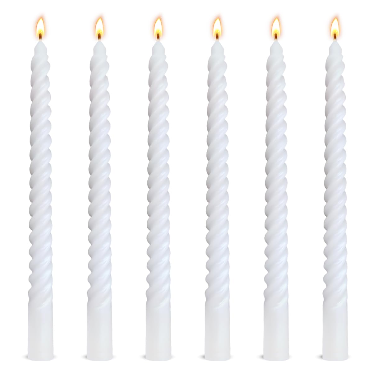 Paquete de 6 velas cónicas en espiral blancas de 10 pulgadas para decoración del hogar y ceremonias religiosas, sin perfume, sin goteo, para bodas, cenas, vacaciones, decoración de eventos formales